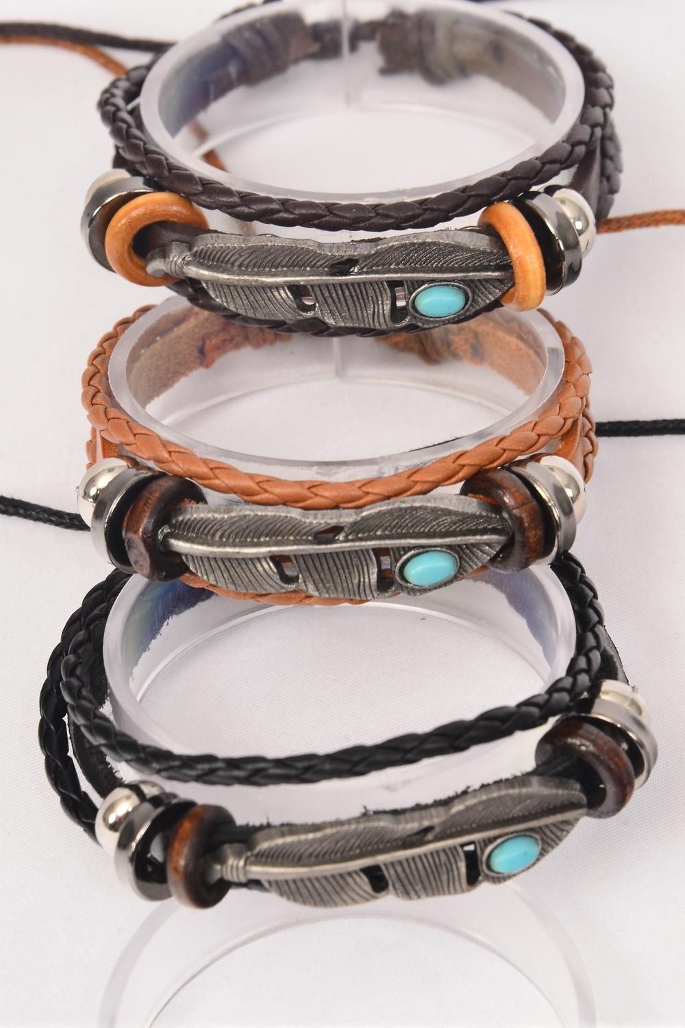 2 Leather Feather Bracelets --...