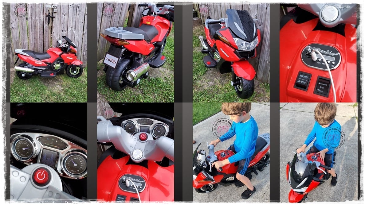 Tobbi 12V Kids Ride on Motorcycle Battery Powered Bike Review closetsamples collage